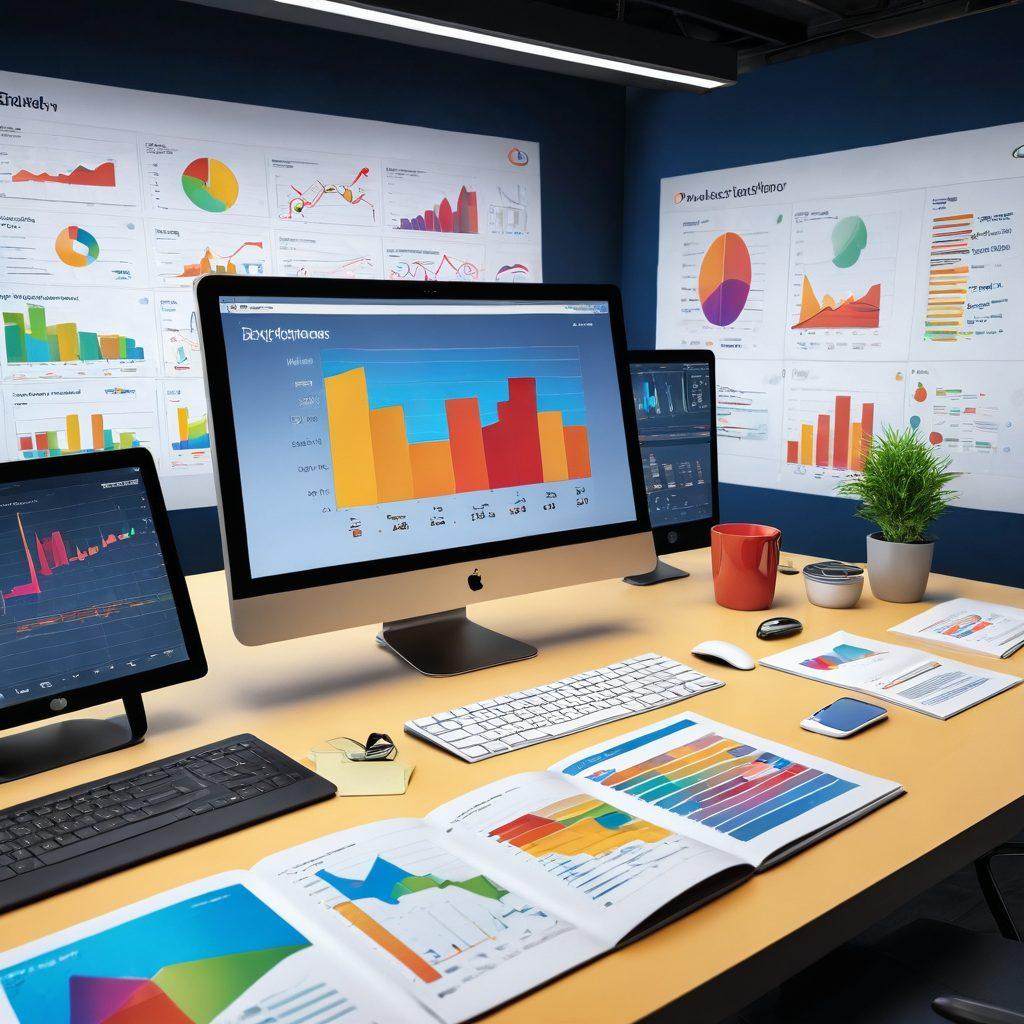 A dynamic and visually engaging scene showcasing a vibrant narrative unfolding from a series of graphs and charts, blending numbers into storytelling elements like books and characters. Incorporate a creative workspace with a computer displaying YChart's tools, surrounded by colorful financial metrics transforming into animated narratives. The atmosphere should evoke inspiration and innovation in financial storytelling. vivid colors. 3D effect. contemporary design.